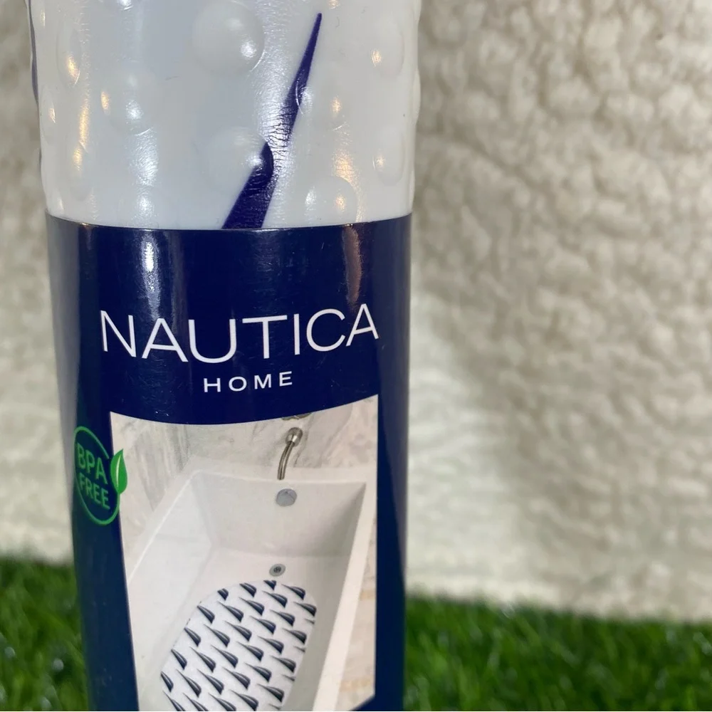 Nautica Oval Bathtub Mat Blue and White 27x15 in Anti-Bacterial Mildew Resistant